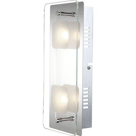 Applique murale applique lampe de couloir lampe de salon chrome commutable chambre à coucher, verre métal satiné, 2x LED 3000K, LxPxH 28x12x6,2 cm (1/3)