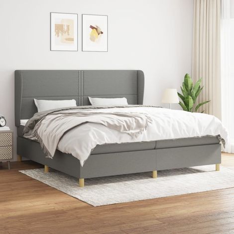 Lit à sommier tapissier avec matelas - Cadre De Lit Moderne: King Size - Lit Double - Gris foncé 200x200cm Tissu Chic-241437 (1/5)