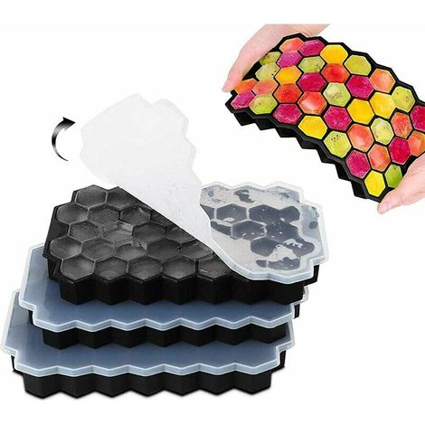 3 Pcs Bac à Glaçon Silicone avec Couvercle. Bac glacon Silicone de 111 Blocs. Glaçons Whisky Démoulage Facile pour Nourriture Bébés. Bière. Glaçons aux Fruits (1/5)