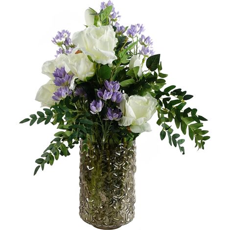 60cm White Rose Purple Starflower Display Glass Vase (1/5)