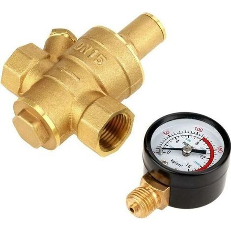 DN15 Wasserdruckminderer, einstellbarer Messing-Wasserdruckminderer mit Manometer für den Hausgebrauch (1 Stück) (1/4)