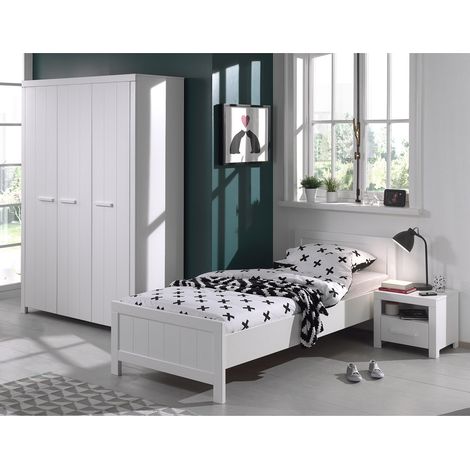 GASTON - Pack Lit 90x200cm + Chevet + Armoire 3 Portes (1/4)