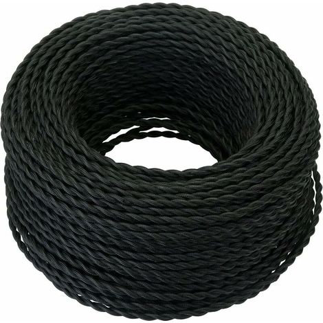 10 m langes Textilkabel, Retro-geflochtenes Hanfseilkabel 2 x 0,75 mm², 2-adrig, für DIY-Pendelleuchten/Schwarz