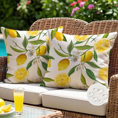 JSSEVN-Housses Coussin 45x45 cm Extérieur Imperméable Printemps Été Jaune Citrons tif pour Salon de Jardin Patio Chambre Maison Décor Lot de 2 (1/5)