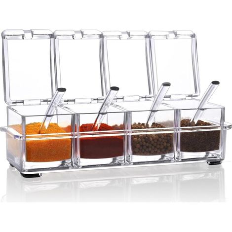 Gewürzbox-Set, 4-teiliges Set mit transparenten Flaschen, Salz- und Gewürzgläsern, Aufbewahrungsgläsern für Küchengewürze (1/5)
