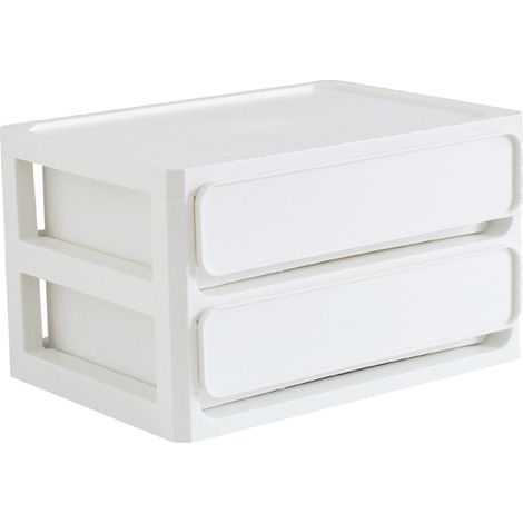 Boîte de rangement empilable à plusieurs niveaux, anti-poussière, pour bureau, idéale pour les étudiants, les dortoirs et la maison (cosmétiques), 2 niveaux, blanche.