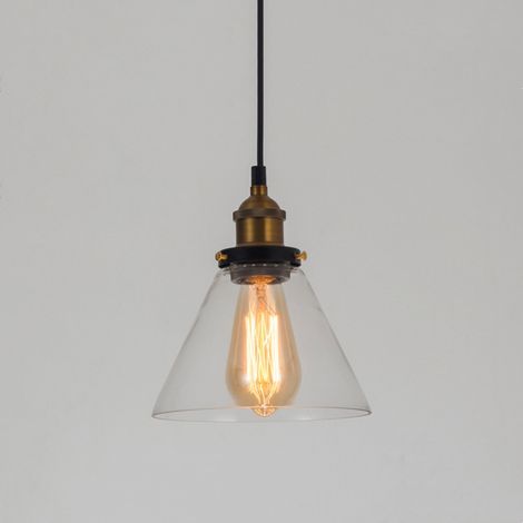 Lampadario a Sospensione Vintage Industriale Lampada a Sospensione Vetro Lampada da Soffitto Diametro 18 cm Trasparente