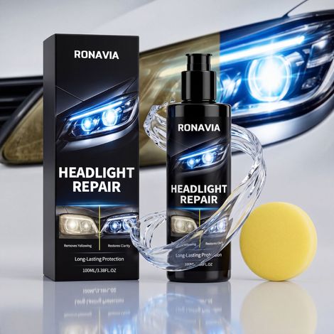Car headlight repair and care solution for car headlights, scratch repair, cleaning, stain removal, restoration, and brightening -- 100ML, sponge1 -- BIEMMEDUE