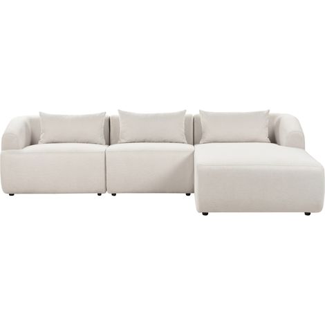 Sofá esquinero minimalista moderno izquierdo tapizado de tela cojines adicionales 3 plazas beige Svansele