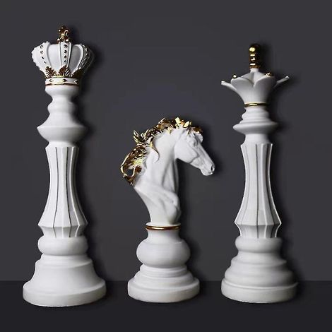 Statue d'échecs internationale de luxe, sculpture en résine, ornement décoratif pour la maison, chevalier blanc (1/3)