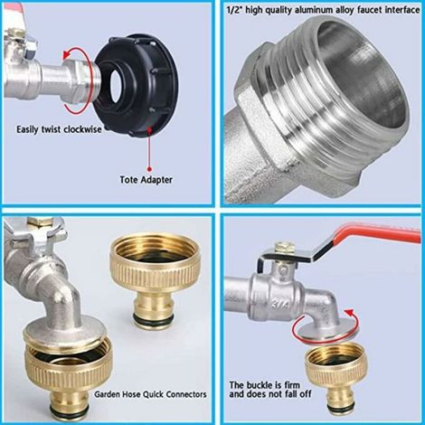 Ulisem Robinet pour Cuve IBC 1000L, Double Robinet Laiton avec Adaptateur Réservoir Eau IBC 1/2" (1/4)