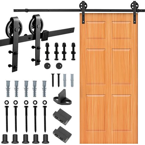 Randaco – Kit de ferrure de porte coulissante 183cm – Acier au carbone noir mat – Installation facile – Pour portes jusqu'à 150kg (1/5)