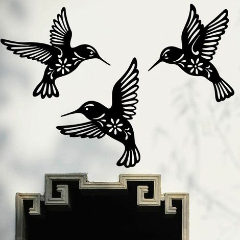 Green Mobility-Décoration Murale Colibri Oiseau en Métal Noir, 3 Pièces 10.2in Décoration Murale en Fer Forgé Colibri, Art Mural en Métal Oiseaux pour Les Amoureux des Oiseaux Salon (1/4)