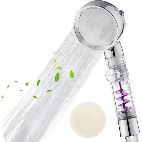 Pommeau de douche à trois buses, pommeau de douche économe en eau, filtre efficacement les impuretés, turbocompressé. (1/5)