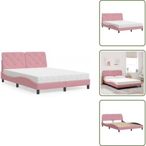 The Living Store Lit avec matelas rose 140x190 cm velours - Matelas en mousse (1/5)