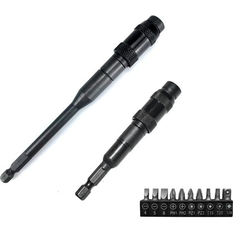 Lot de 2 porte-embouts magnétiques flexibles 1/4", 91 mm + 145 mm, porte-embout pivotant avec embouts de 25 mm de long, rallonge rotative à 20 degrés pour pièces étroites ou coins (1/5)