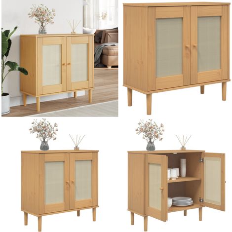 Sideboard SENJA Rattan-Optik Braun 80x35x80 cm Kiefernholz - Holz Sideboard - Wohnzimmermöbel - Kiefernholz Sideboard - Vintage Sideboard - Rattan Sideboard - Home & Living (1/5)