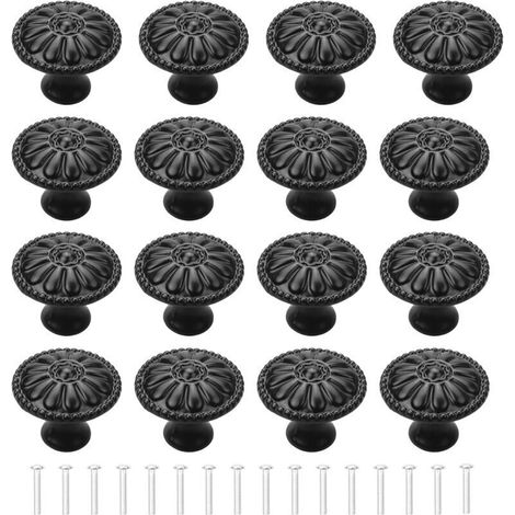 16-teiliges Set schwarzer Türknöpfe, Küchenschrankgriffe, Schubladenknöpfe, runde Vintage-Schrankknöpfe, Möbelknöpfe mit Schrauben für Kommoden und Küchenschränke