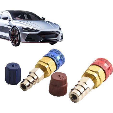 Raccord Rapide AC,Raccord De Pression Climatisation Auto - Kit Adaptateur Pour Recharge De Fluide Frigorigène Véhicule (1/5)