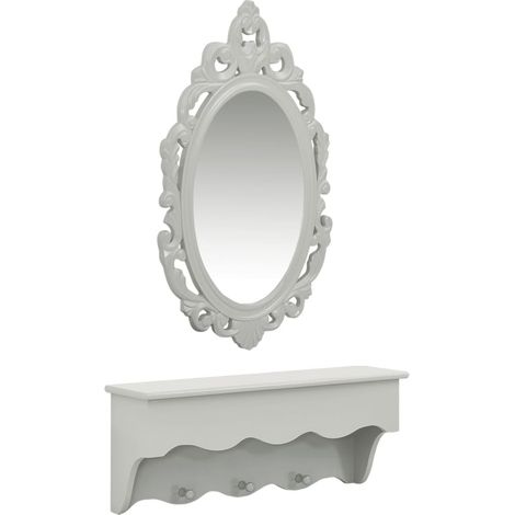 Étagère murale pour clés et Vestes avec miroir et crochets Pour halle d'entrée (1/4)