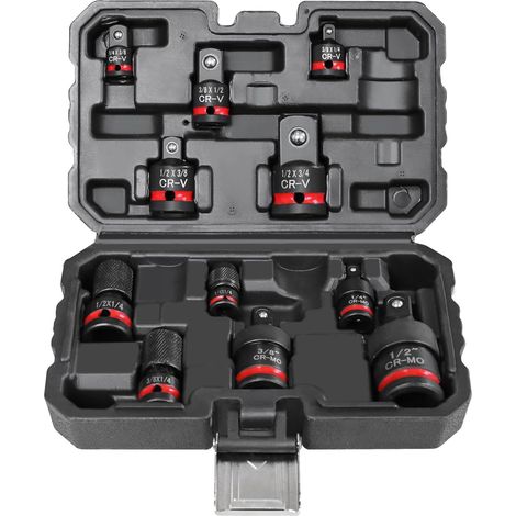 Lot de 11 Adaptateurs de Douille à Impact et Réducteurs, Jeu d'Embouts Adaptateur Douille Visseuse 1/4" 3/8" 1/2", Adaptateur Cliquet et Rallonge pour Clé à Choc, Visseuse à Percussion et Réparation (1/5)