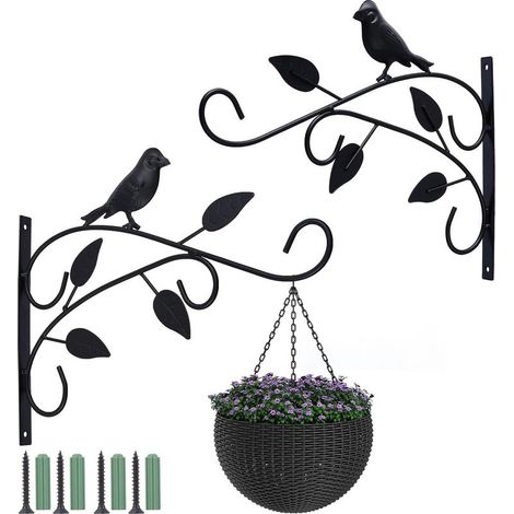 Lot de 2 supports de panier à suspendre pour extérieur, 30,5 cm, crochets décoratifs en métal pour plantes suspendues, mangeoires à oiseaux, lanternes (1/5)
