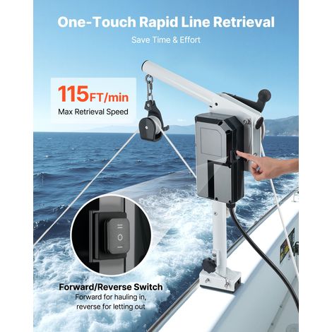 Treuil de Pêche Bateau Électrique, 12 V CC 1200 W, Capacité de Levage 90 kg, Vitesse de Ligne 35 m/min, Rotation 360°, Résistant à… (1/5)