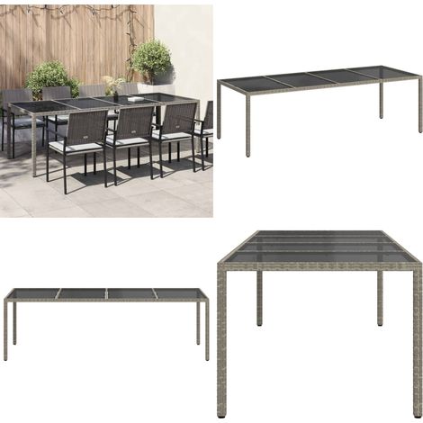 Tavolo Giardino Grigio 250x100x75cm Vetro Temperato Polyrattan - Tavolo da esterno - Tavolo in vetro temperato