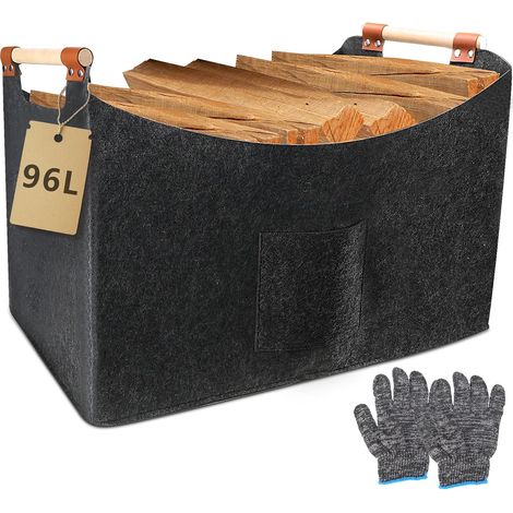 Panier en feutre XXL bois pour cheminée - Grand panier pliable avec poignée (1/5)