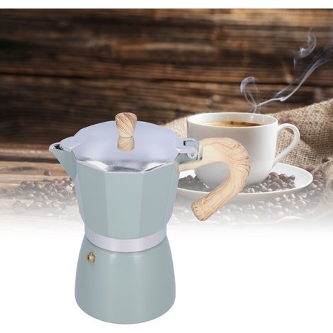 Cafetière italienne 300 ml, compatible avec cuisinières à gaz, à éthanol et électrothermiques, bleu cyan (1/5)