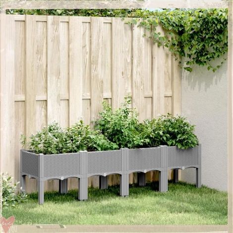 Jardinière - VINGVO - Aspect rotin - Polypropylène (PP) - 160x40x42 cm - Gris clair (1/5)
