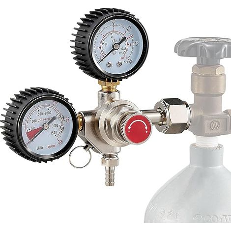 CO2 Pressure Reducer, Beer Distribution System Pressure Reducer with 2 Pressure Gauges Fitting W21.8 x 1/14" CO2 Regulator for Beer Distribution System (1/5)