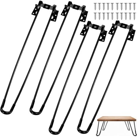 Pieds de Table Pliants Bords Arrondis en Fer Noir, Lot de 4 Bureau et Lit, Résistants à L’usure, Usage Varié, Supports Métalliques Compacts (1/4)