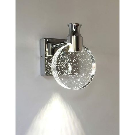 Applique Murale Cristal, Luminaire Mural Interieur de Style Nordique de Luxe, Lampe Murale Ronde Créatif pour Chambre, Chevet, Salon, Salle de Bain, Commode, Couloir(argent, Petit) (1/5)
