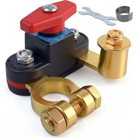 12V Battery Circuit Breaker, Pure Copper Rotary Battery Cutter, Adjustable Terminals, Stable Current Transmission, Easy and Secure Installation, Battery Protection for Car, Truck and Boat (1/5)