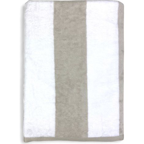 Serviette de plage en jacquard « Forte dei Marmi » Gris Tourterelle Beige Rayures 90×165 cm – Serviette de plage en coton éponge