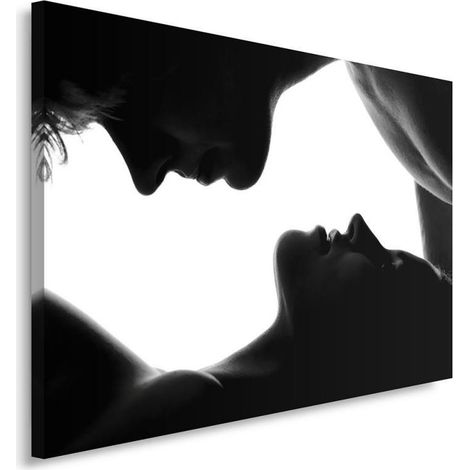 Quadro su tela, Bacio coppia bianco nero - 120x80 (1/5)