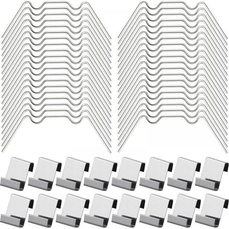 Jeu de pinces pour véranda - 100 pièces Clips en acier pour fixations de verre - Fixation pour polycarbonate et verre - 100 pièces - Horticulture et construction de serres - Argent (1/5)