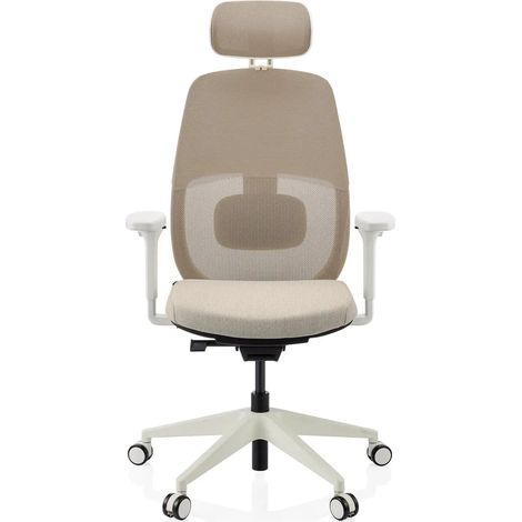 [NEUWERTIG] B-Ware Hjh Office Bürostuhl Drehstuhl Stuhl Skandis Pro Kopfstütze Beige Weiß Mesh