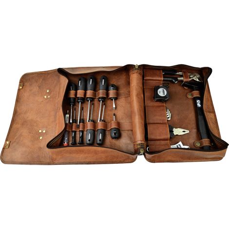 Brüder Mannesmann – Sac à outils en cuir 25 pièces – Mallette avec tournevis, pinces et marteau – Pour chantiers humides et espaces confinés (1/2)