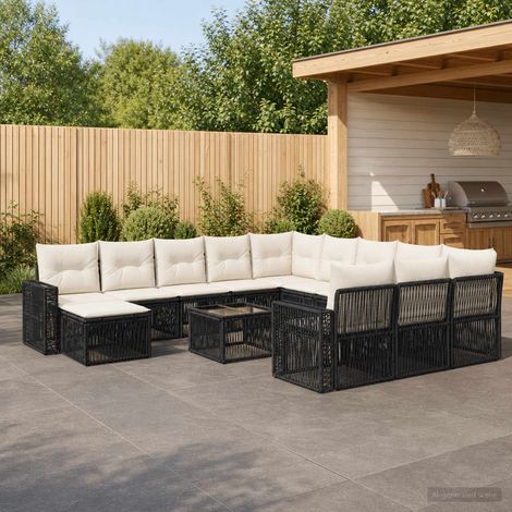 vidaXL Ensemble de canapé de jardin 13 pcs Noir et blanc crème (1/5)