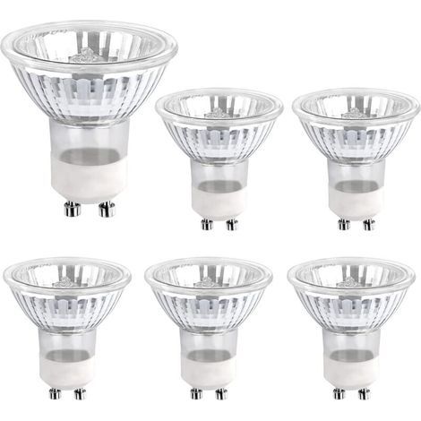 Bombilla halógena GU10 de 35 W y 230 V, 380 lm, luz blanca cálida de 2700 K, bombilla halógena regulable, para iluminación de armarios y vitrinas, paquete de 6 unidades. (1/5)
