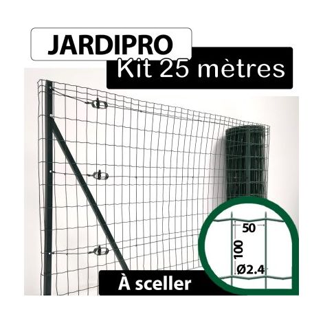 Cloture & Jardin – Kit grillage soudé vert 25M – Maille 100x50mm – Piquets en acier thermolaqué 1,45m – Installation facile et durable (1/4)
