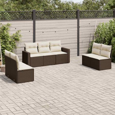 vidaXL Set Divani da Giardino 7 pz con Cuscini Marrone in Polyrattan (1/3)
