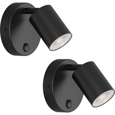 Kligthten 2 pcs Applique Murale Interieur, GU10 Spot Mural, Lampe Murale Orientables avec Bouton, Moderne Spot de Plafond Aluminium, pour Chambre Salon Cuisine, Ampoule non Incluse, Noir (1/5)