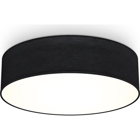 B.K.Licht Plafonnier textile avec abat-jour Ø380mm rond 2xE27 max 40W lumière blanche chaude noir lampe plafond salon chambre bureau couloir (1/5)