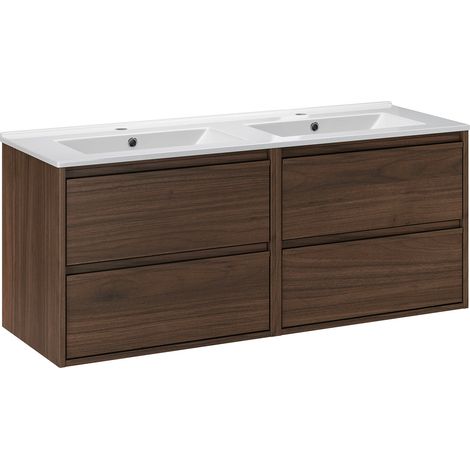 Mueble de doble lavabo empotrado de 120 cm Edmé madera oscura (1/4)