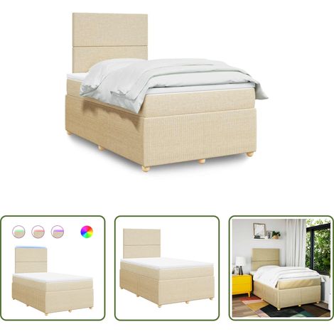 vidaXL LED-Beleuchtung -  Boxspringbett mit Matratze Creme 120x200 cm Stoff (1/5)