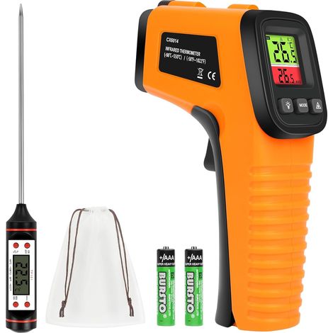 Thermomètre Infrarouge, Thermometre Laser Numérique Sans Contact, -58°F1022°F (-50°C550°C) Pistolet Température avec Thermomètre Viande, Emissivité Réglable, pour Cuisine/Frigo/BBQ/Industrie (1/5)