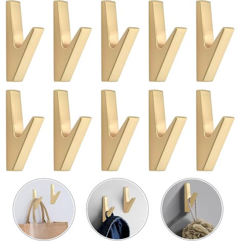 Crochets Muraux Patère Équipé de Vis de Montage Crochets Porte Serviette Salle de Bain Accroche Torchon Cuisine (Gold-10pcs)